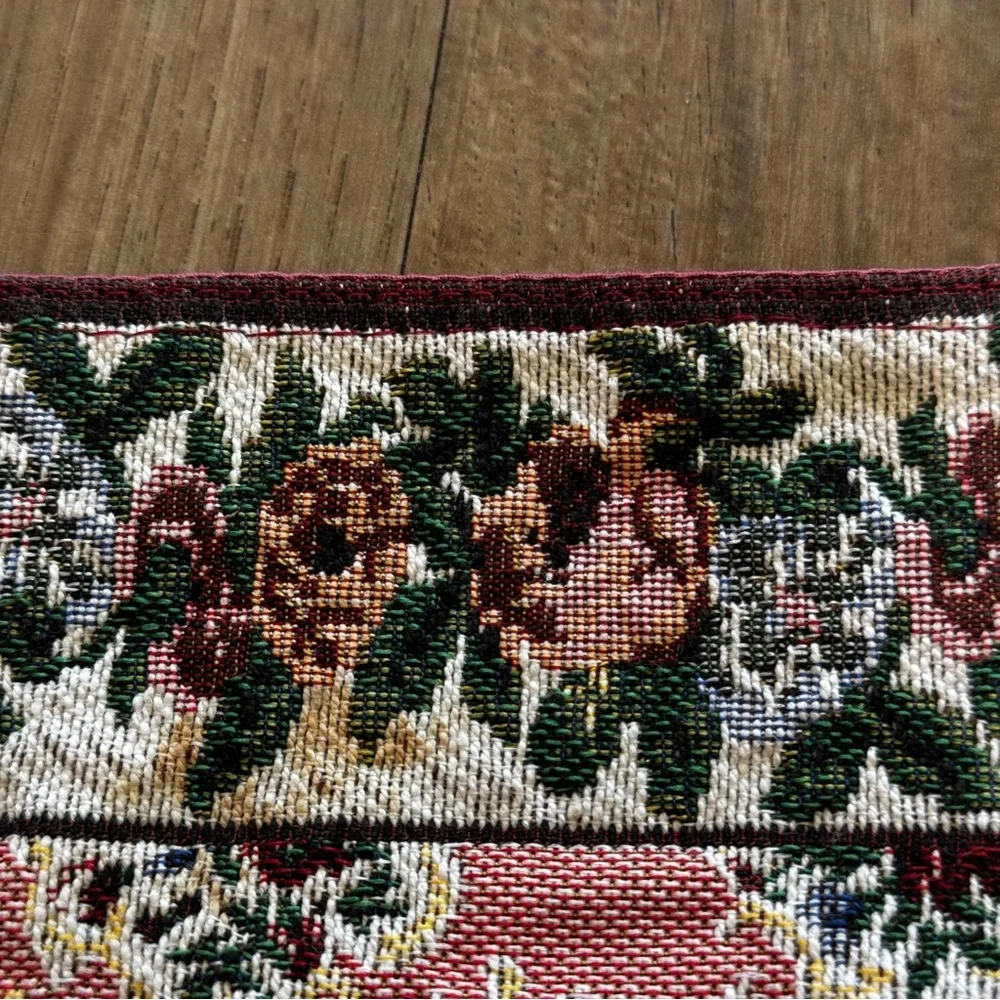 Vintage tapestry place mats set of 4 floral burgundy green cottage core